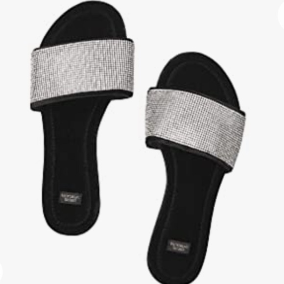 Victoria's Secret crystal bling black velvet slippers with dust bag, medium 7-8 - Picture 2 of 9